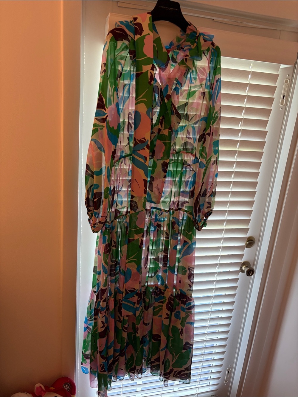 Carolina Herrera Multicolor Floral Tiered Maxi Dress in Green, Pink and Blue